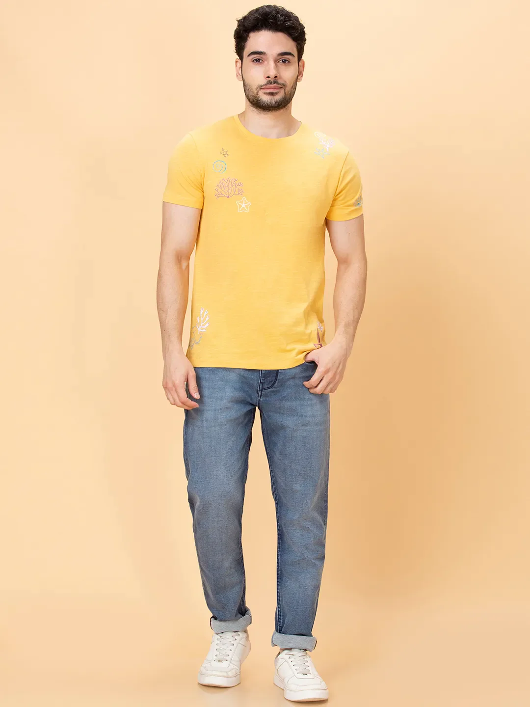 Yellow Regular Fit Round Neck Men's T-Shirt by Being Human Clothing - Image 2