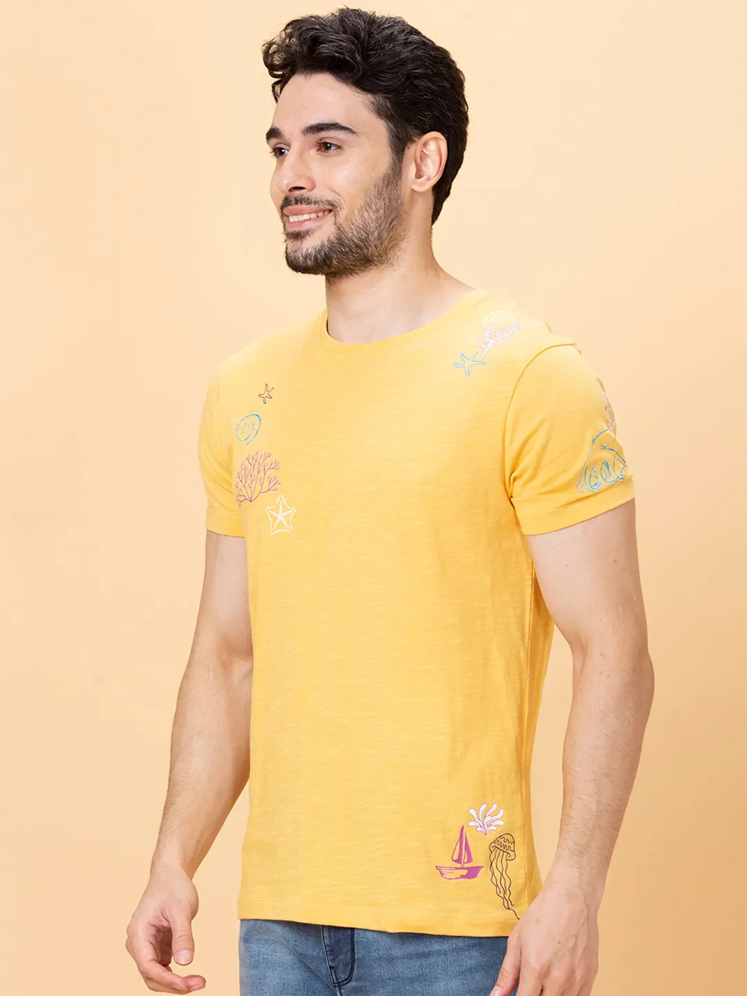 Yellow Regular Fit Round Neck Men's T-Shirt by Being Human Clothing - Image 4