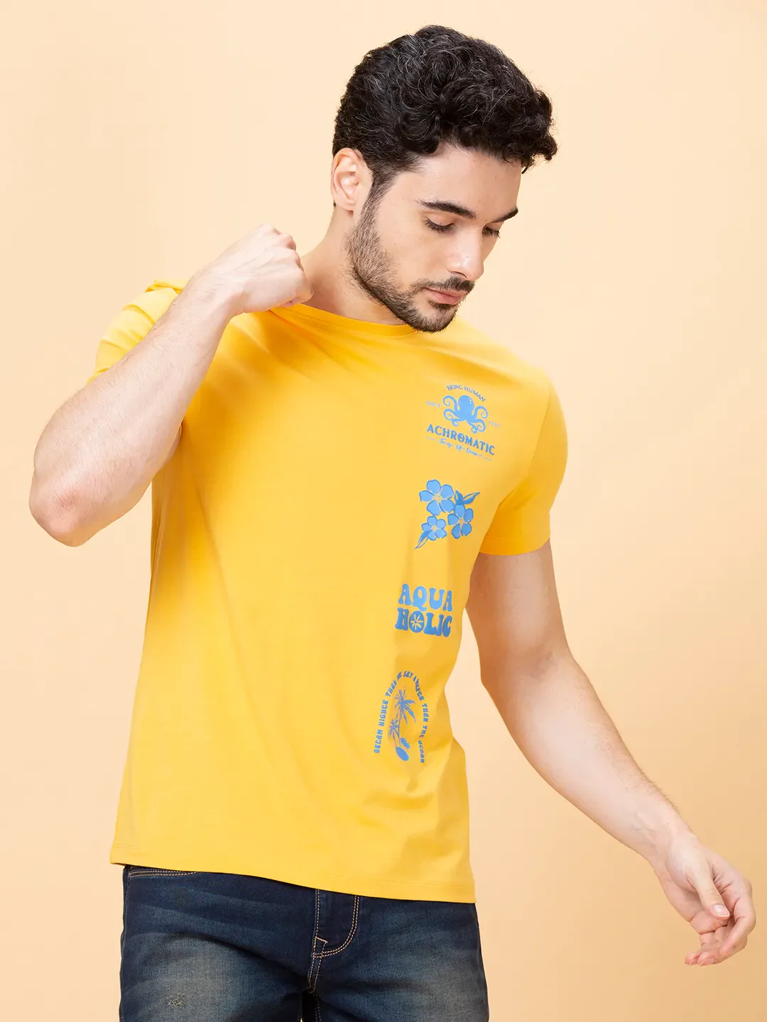 Yellow Regular Fit Round Neck Men's T-Shirt by Being Human Clothing - Image 2