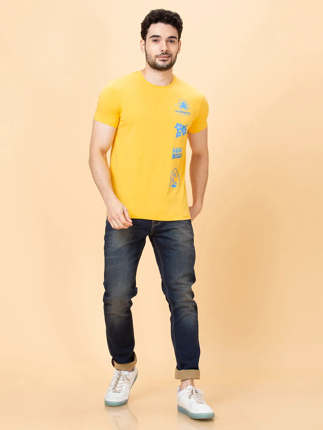 Yellow Regular Fit Round Neck Men's T-Shirt by Being Human Clothing - Image 3