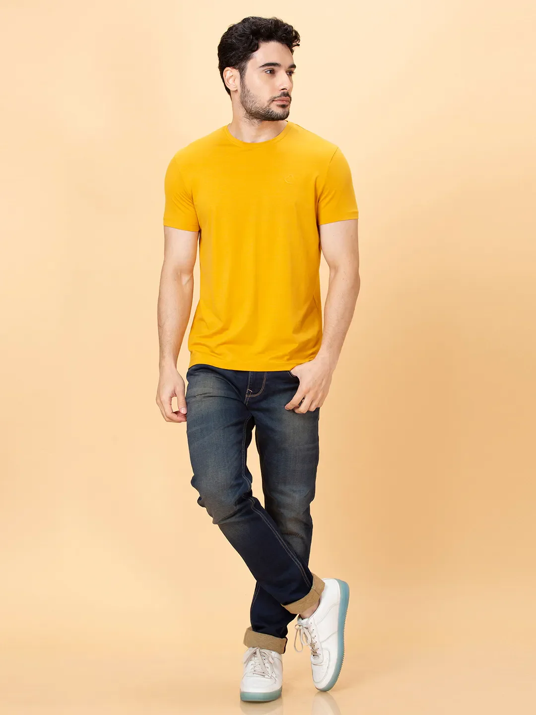 Yellow Regular Fit Round Neck Men's T-Shirt by Being Human Clothing - Image 2