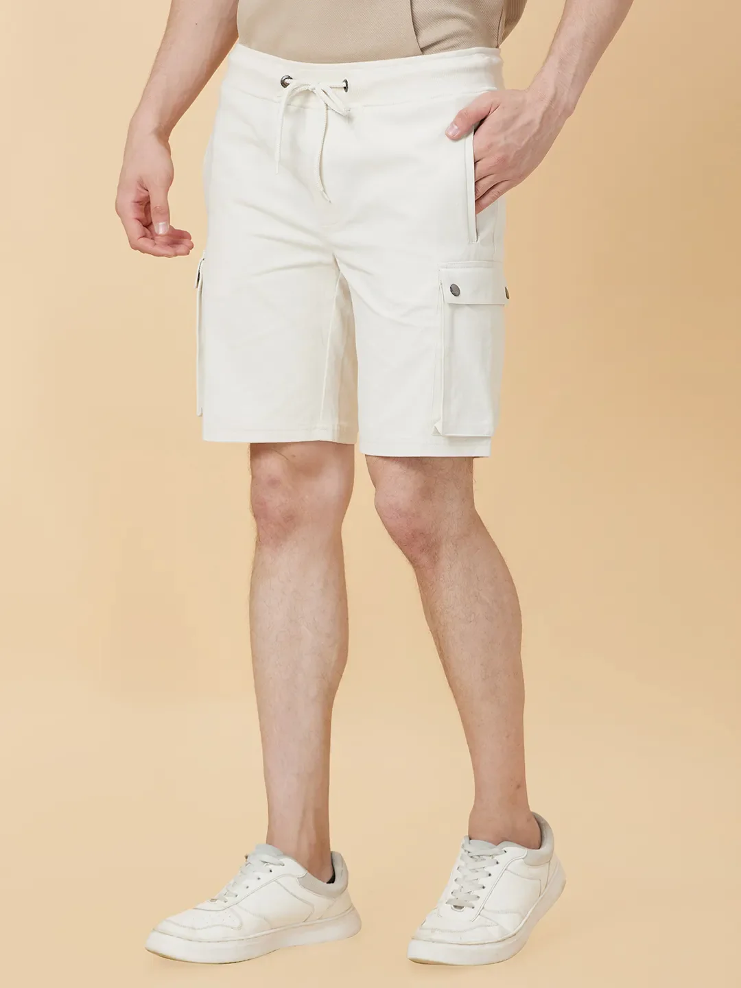 Beige Regular Fit Shorts For Men By Being Human Clothing - Image 3