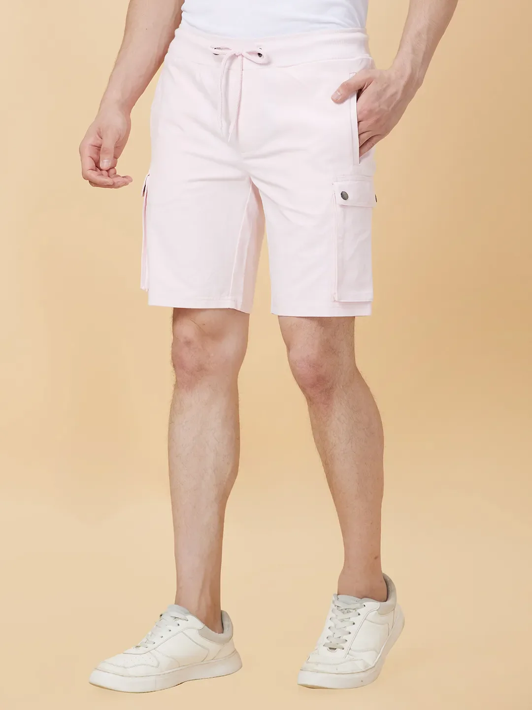 Powder Pink Regular Fit Shorts For Men By Being Human Clothing - Image 3