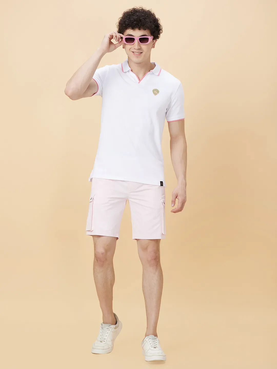 Powder Pink Regular Fit Shorts For Men By Being Human Clothing - Image 6