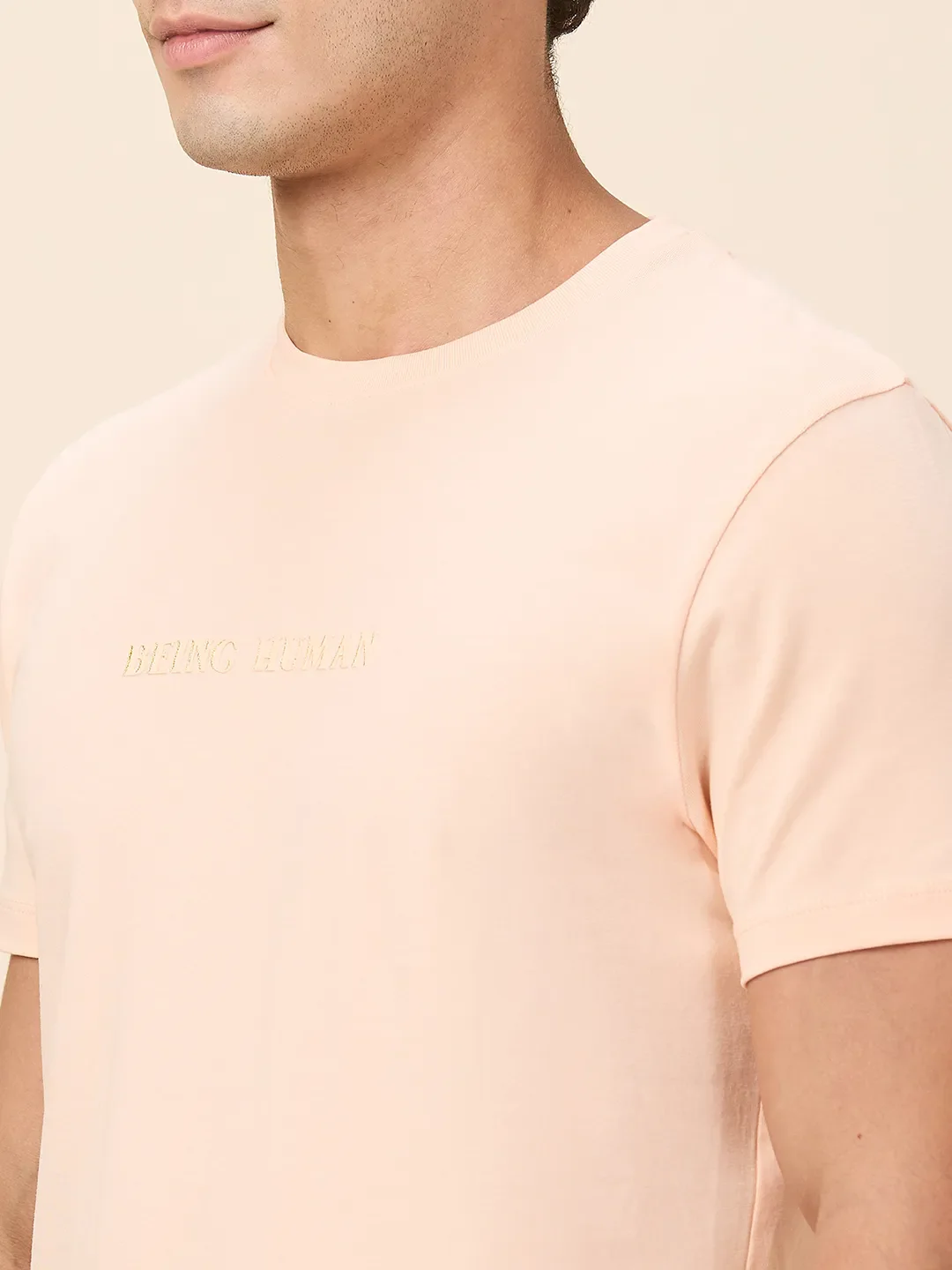 Peach Slim Fit Round Neck Men's T-Shirt by Being Human Clothing - Image 5