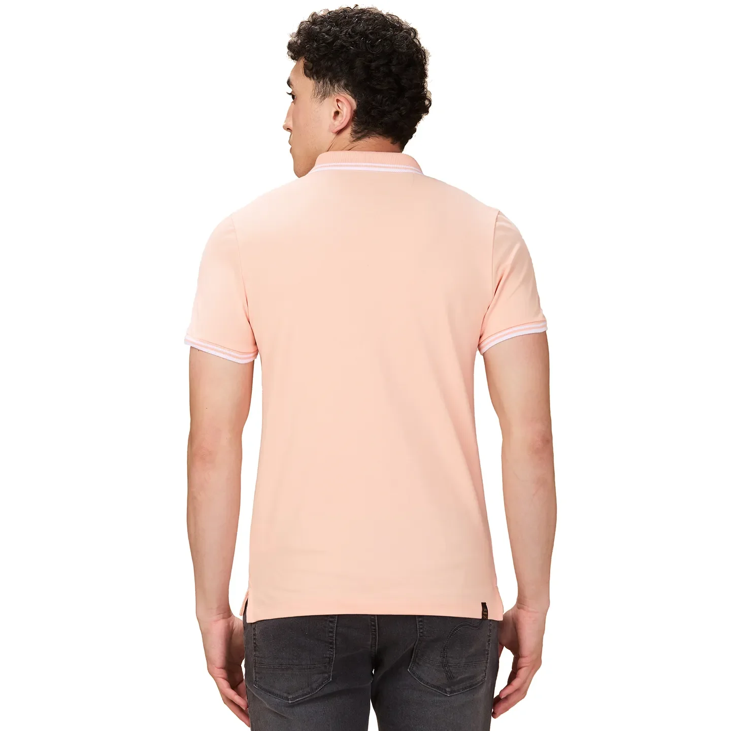 Peach Regular Fit Men's Polo T-shirt by Being Human Clothing - Image 3