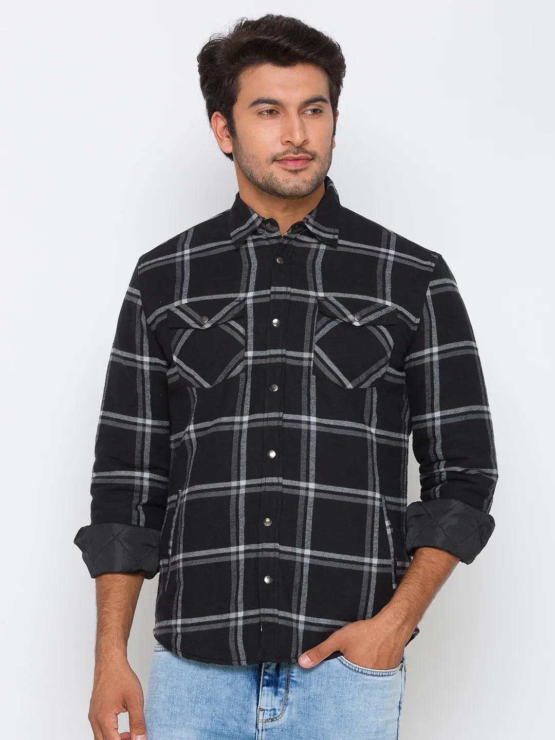 Black Oversized Fit Regular Collar Long Sleeves Cotton Men's Shirt by Being Human Clothing