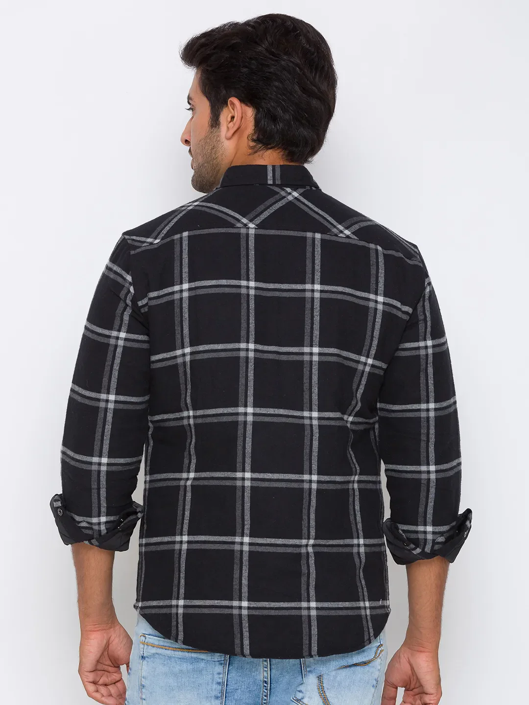 Black Oversized Fit Regular Collar Long Sleeves Cotton Men's Shirt by Being Human Clothing - Image 3