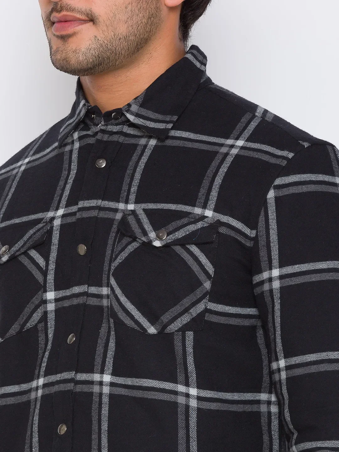 Black Oversized Fit Regular Collar Long Sleeves Cotton Men's Shirt by Being Human Clothing - Image 4