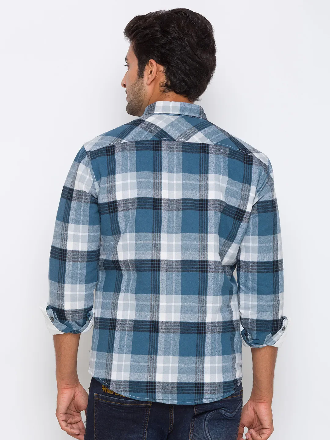 Blue Oversized Fit Regular Collar Long Sleeves Cotton Men's Shirt by Being Human Clothing - Image 3