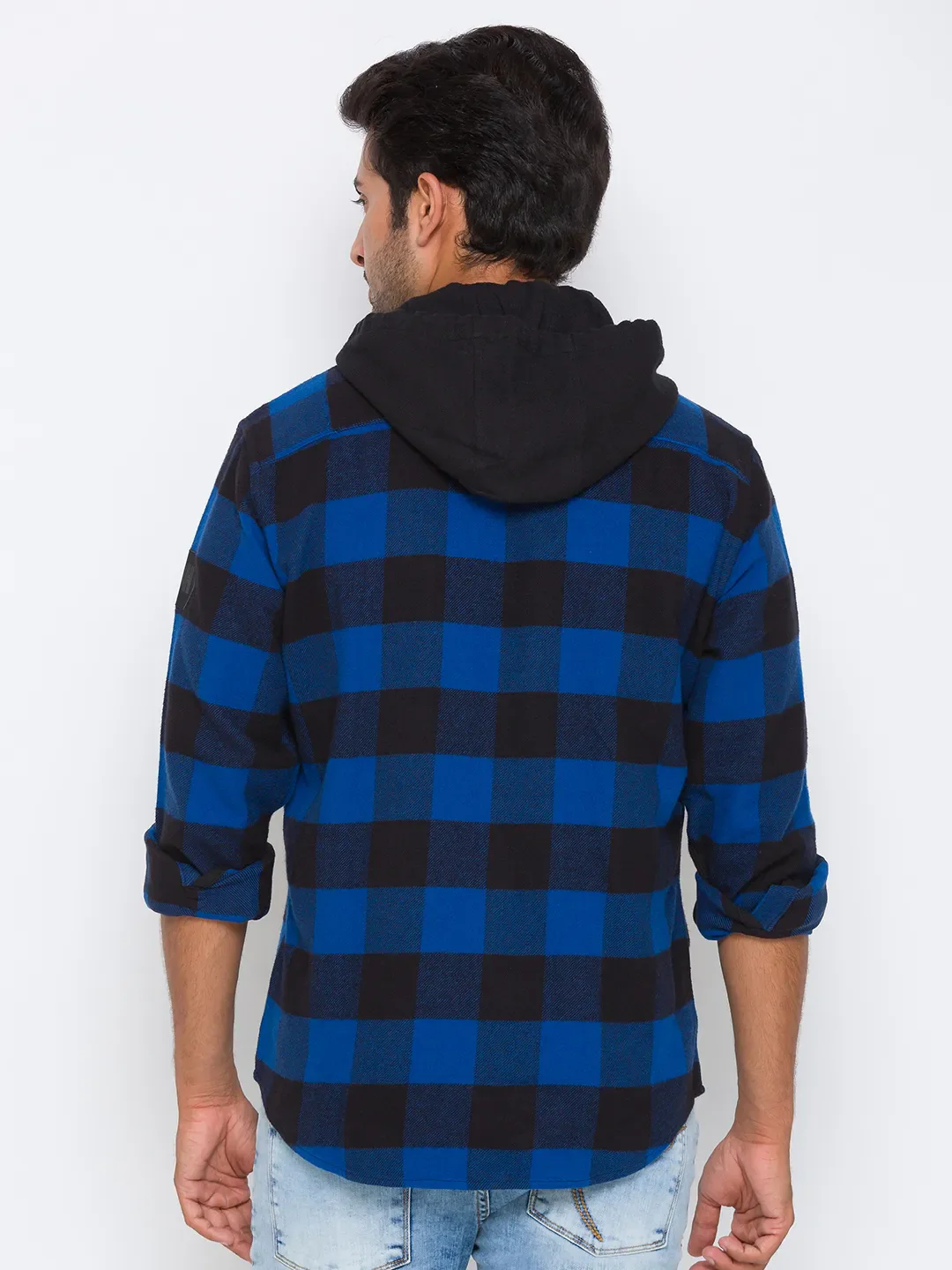 Blue Oversized Fit Regular Collar Long Sleeves Cotton Men's Shirt by Being Human Clothing - Image 4
