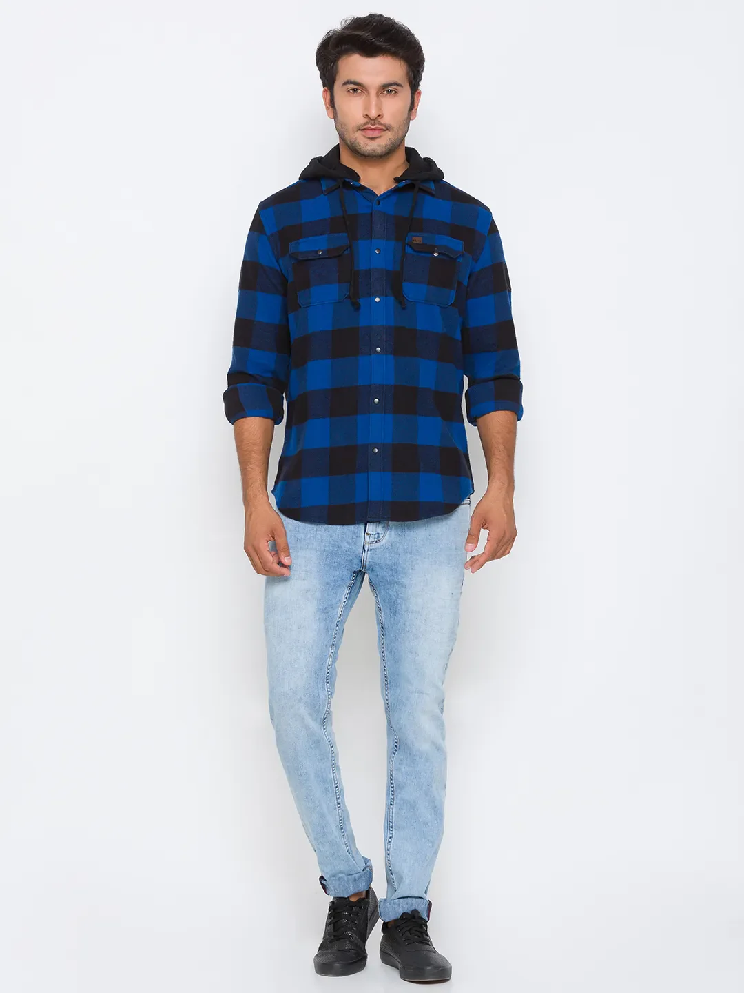 Blue Oversized Fit Regular Collar Long Sleeves Cotton Men's Shirt by Being Human Clothing - Image 5