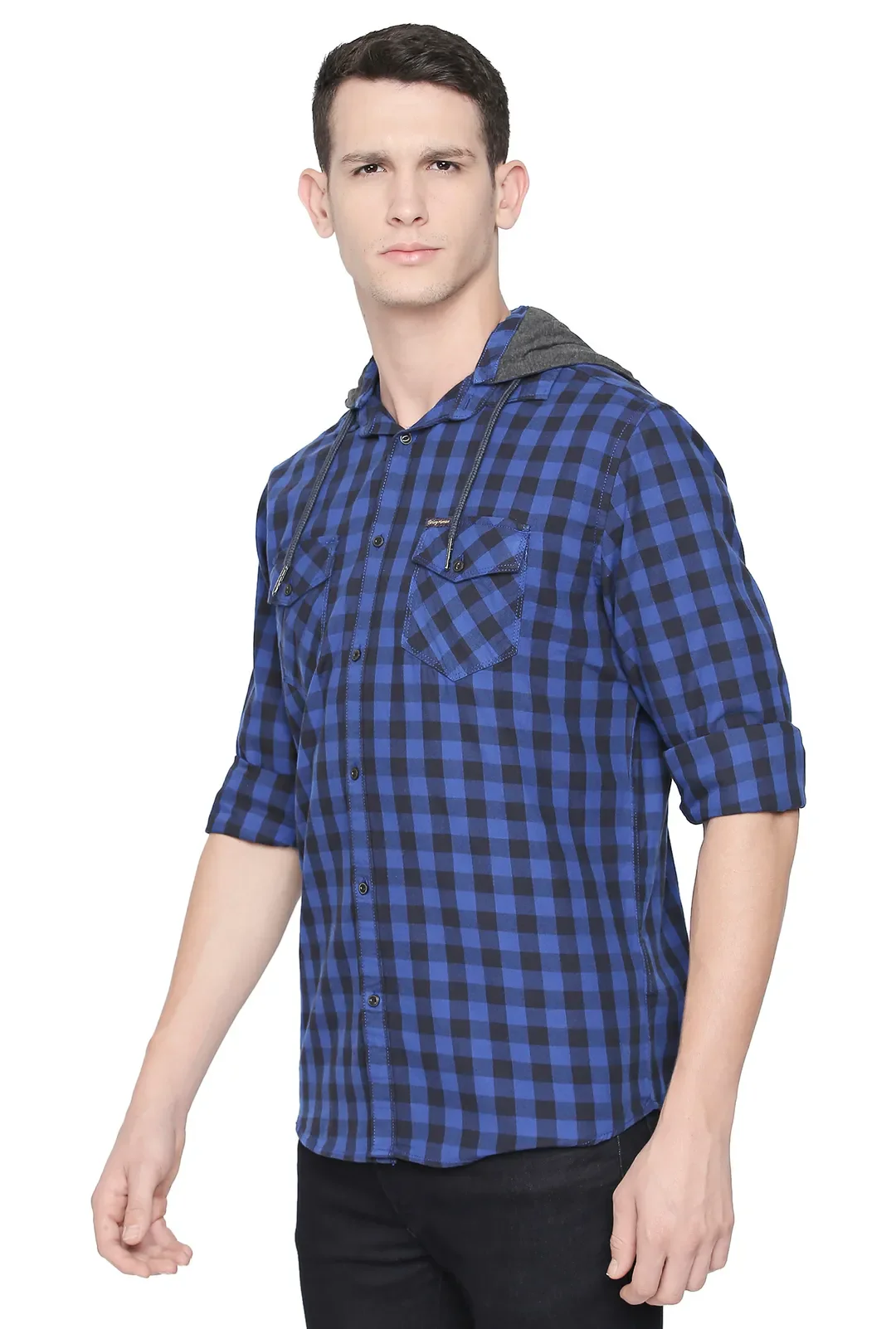 Blue Oversized Hooded Neck Men's Shirt by Being Human Clothing - Image 3