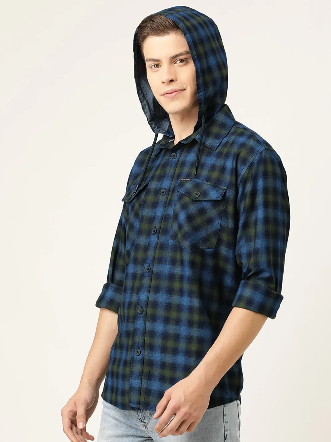 Blue Regular Fit  Long Sleeves Cotton Men's Shirt by Being Human Clothing - Image 2