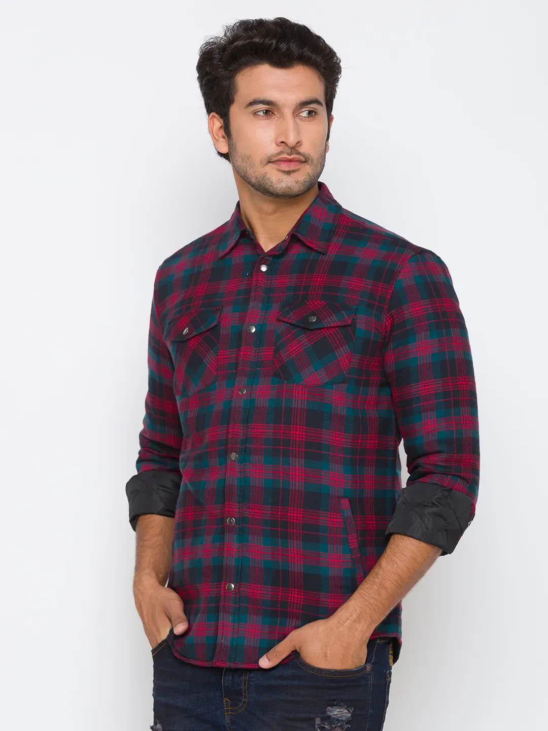 Red Oversized Fit Regular Collar Long Sleeves Cotton Men's Shirt by Being Human Clothing - Image 2