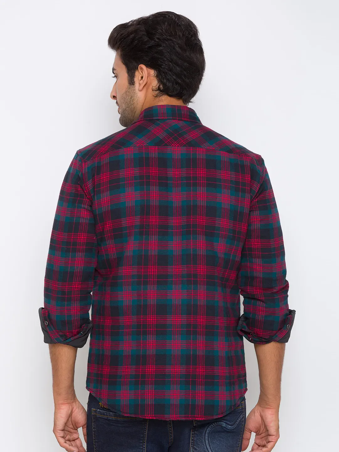Red Oversized Fit Regular Collar Long Sleeves Cotton Men's Shirt by Being Human Clothing - Image 3