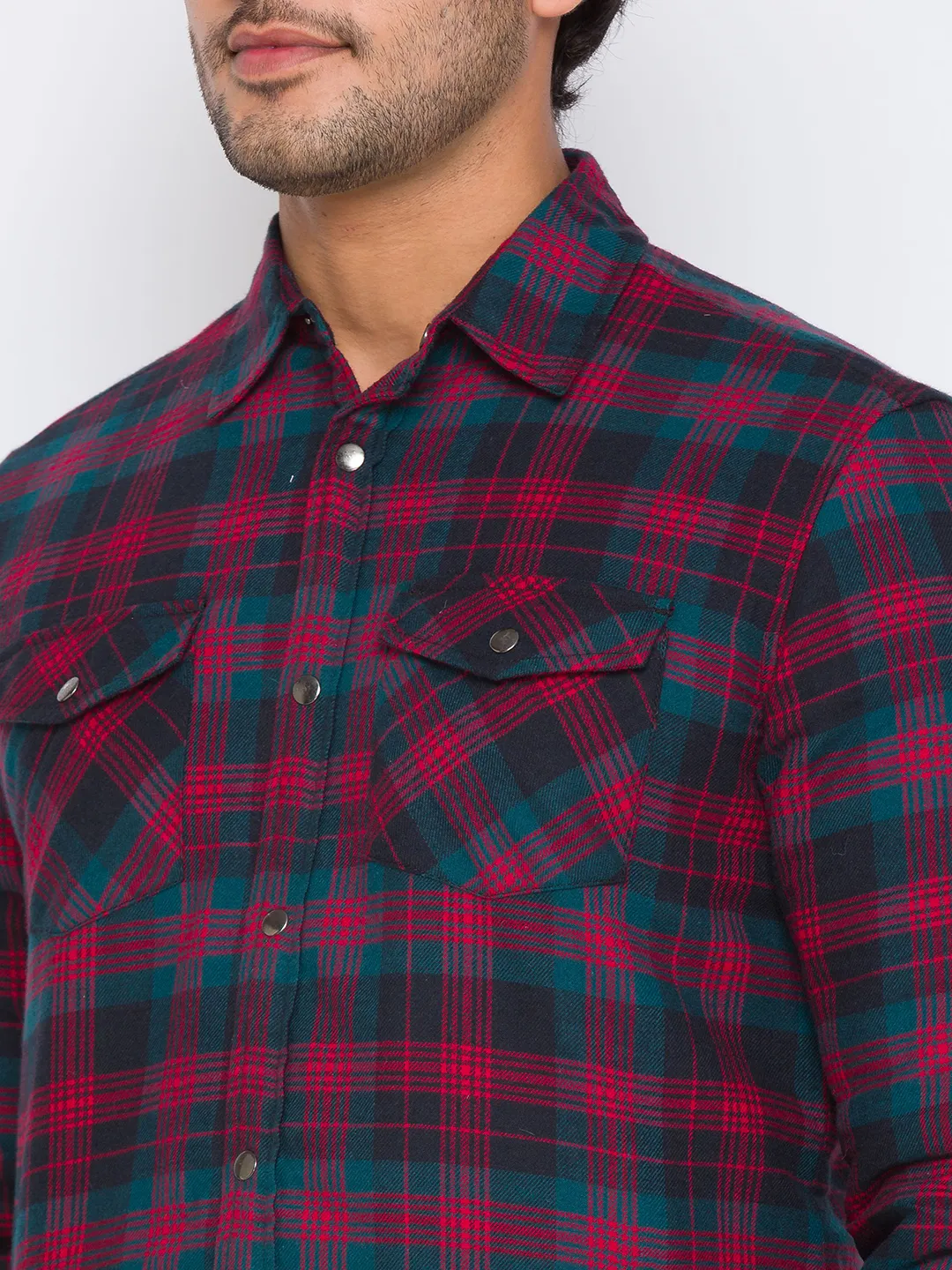 Red Oversized Fit Regular Collar Long Sleeves Cotton Men's Shirt by Being Human Clothing - Image 4