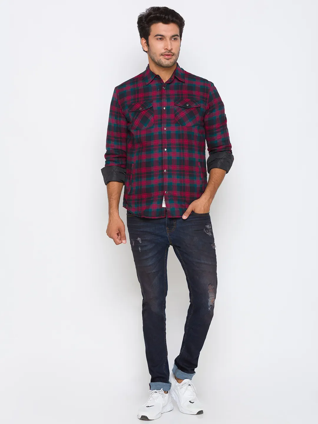 Red Oversized Fit Regular Collar Long Sleeves Cotton Men's Shirt by Being Human Clothing - Image 5