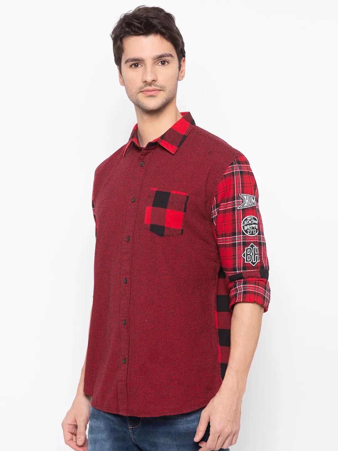 Red Regular Fit Regular Collar Long Sleeves Cotton Men's Shirt by Being Human Clothing - Image 2