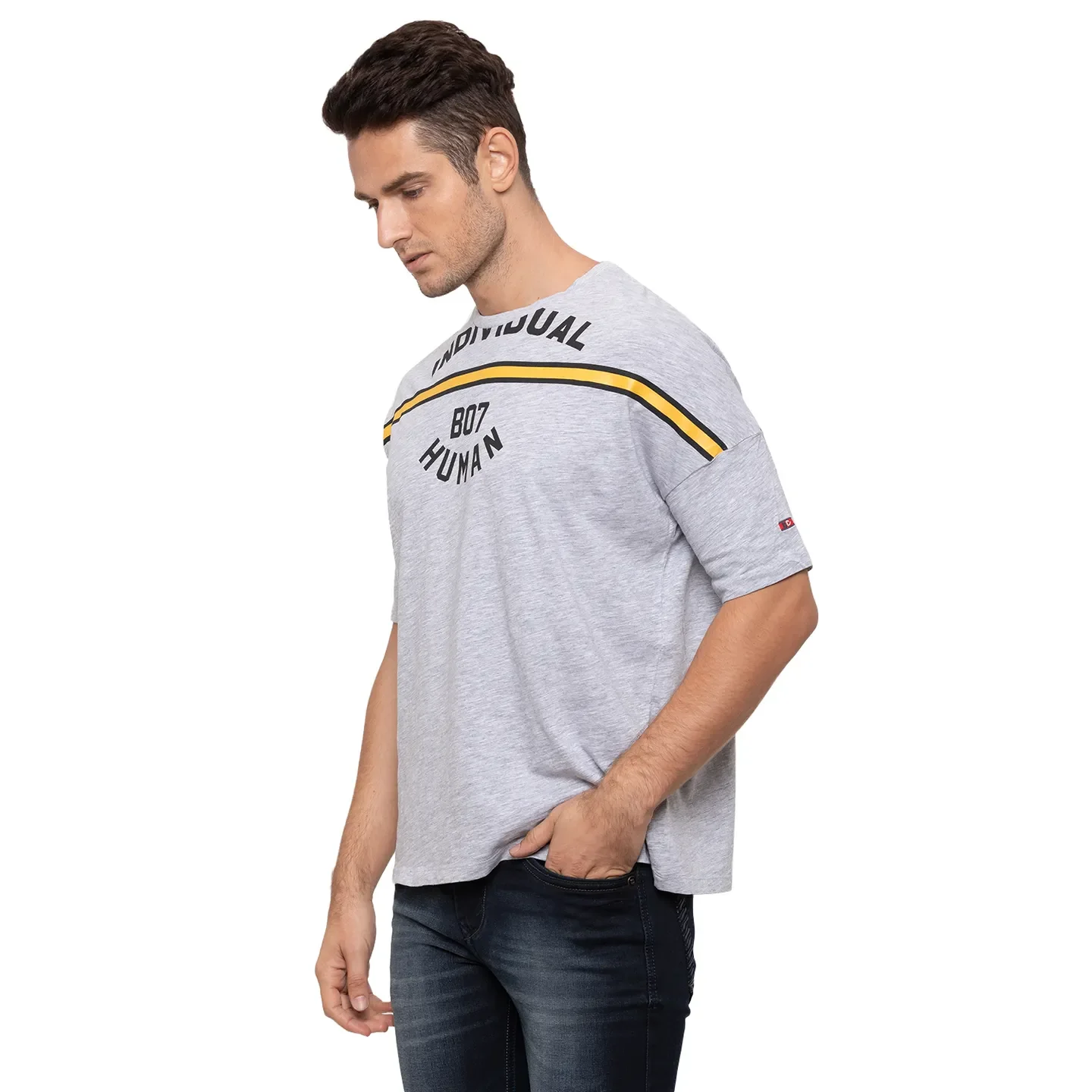 Light Grey Over Sized Fit Round Neck Men's T-Shirt by Being Human Clothing - Image 4