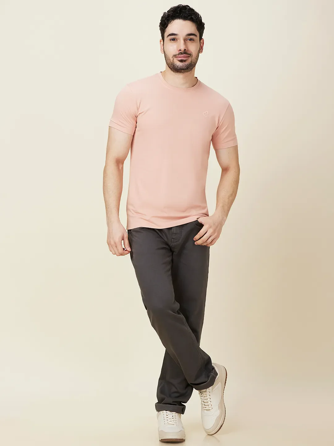 Dusty Pink Slim Fit Round Neck Men's T-Shirt by Being Human Clothing - Image 2