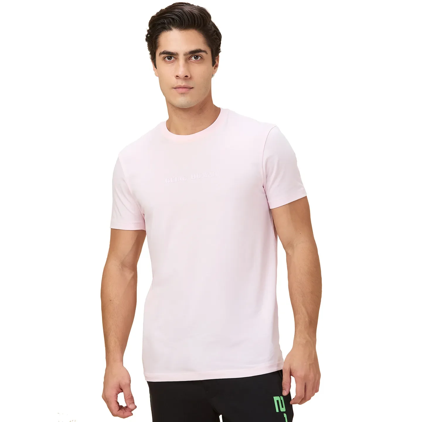 Light Pink Slim Fit Round Neck Men's T-Shirt by Being Human Clothing