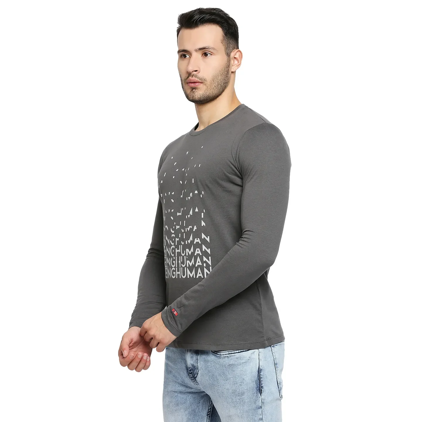 Grey Regular Fit Men's Long Sleeves T-Shirt by Being Human Clothing - Image 3