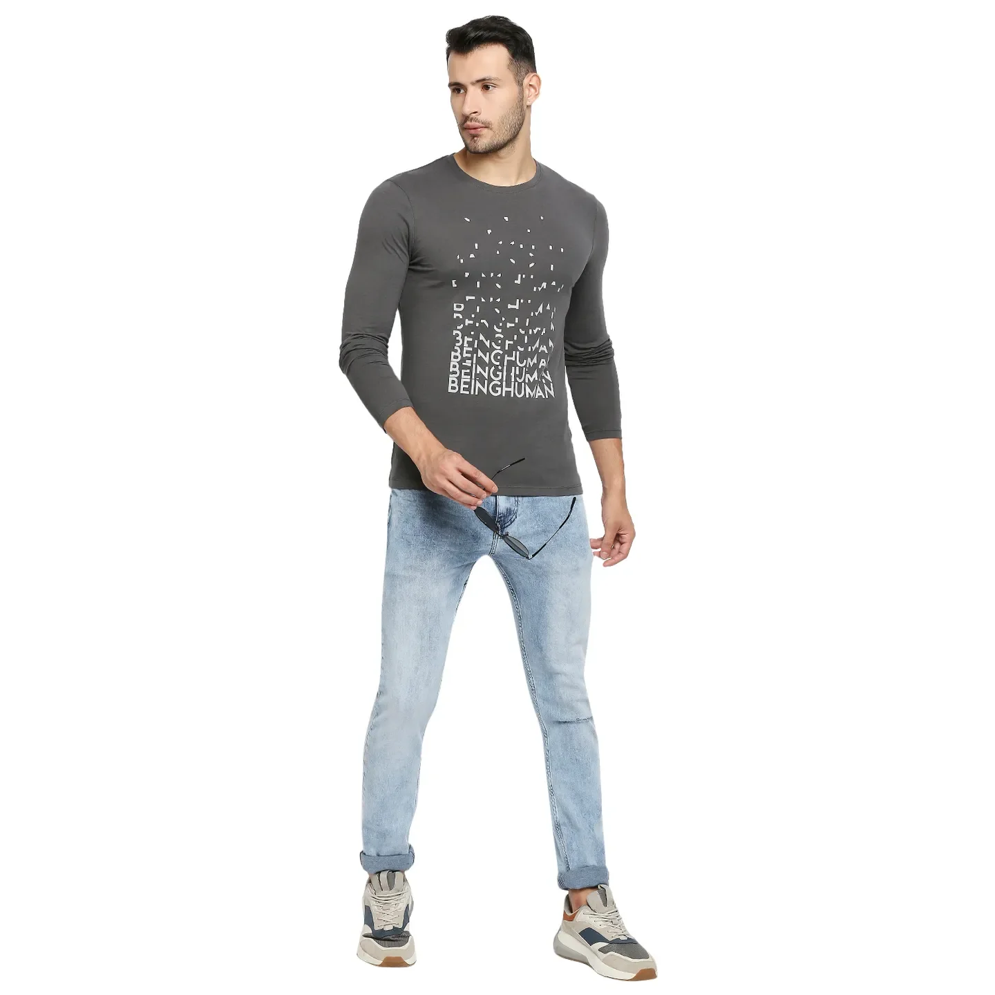 Grey Regular Fit Men's Long Sleeves T-Shirt by Being Human Clothing - Image 6