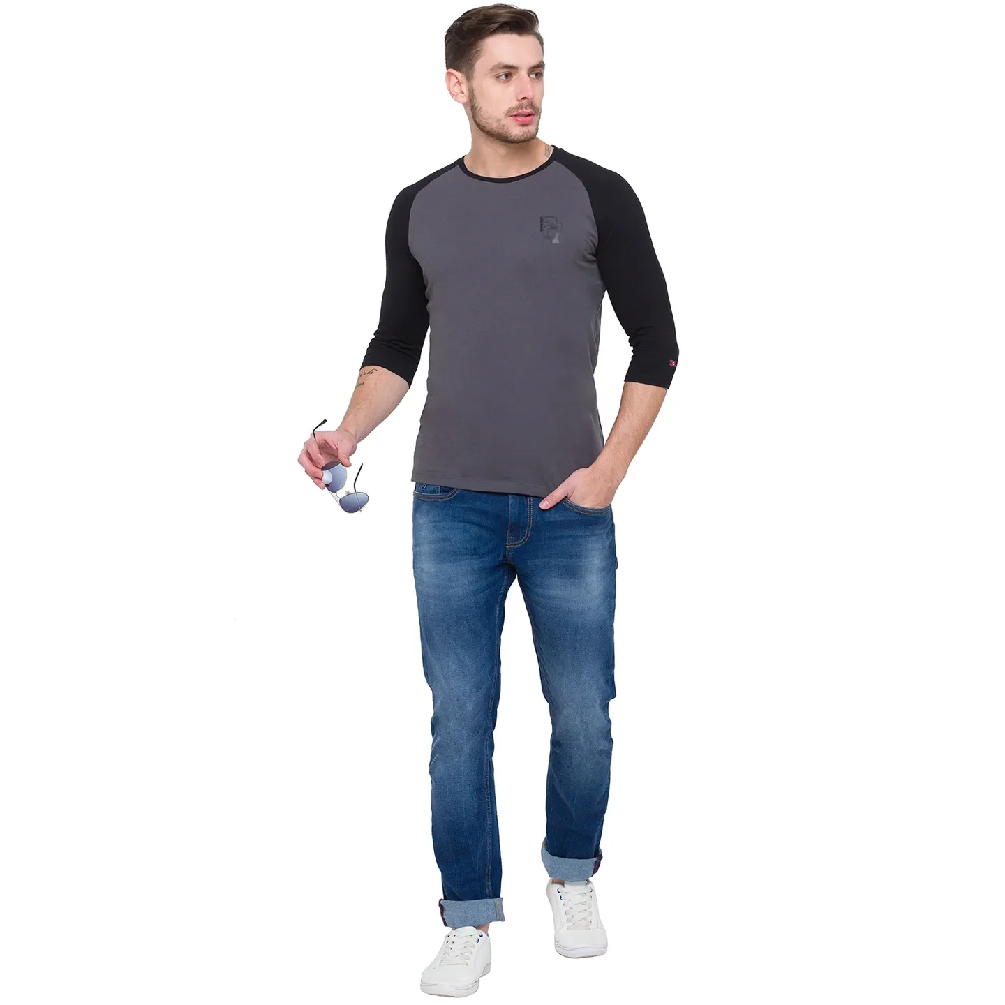 Grey Regular Fit Men's Long Sleeves T-Shirt by Being Human Clothing - Image 7
