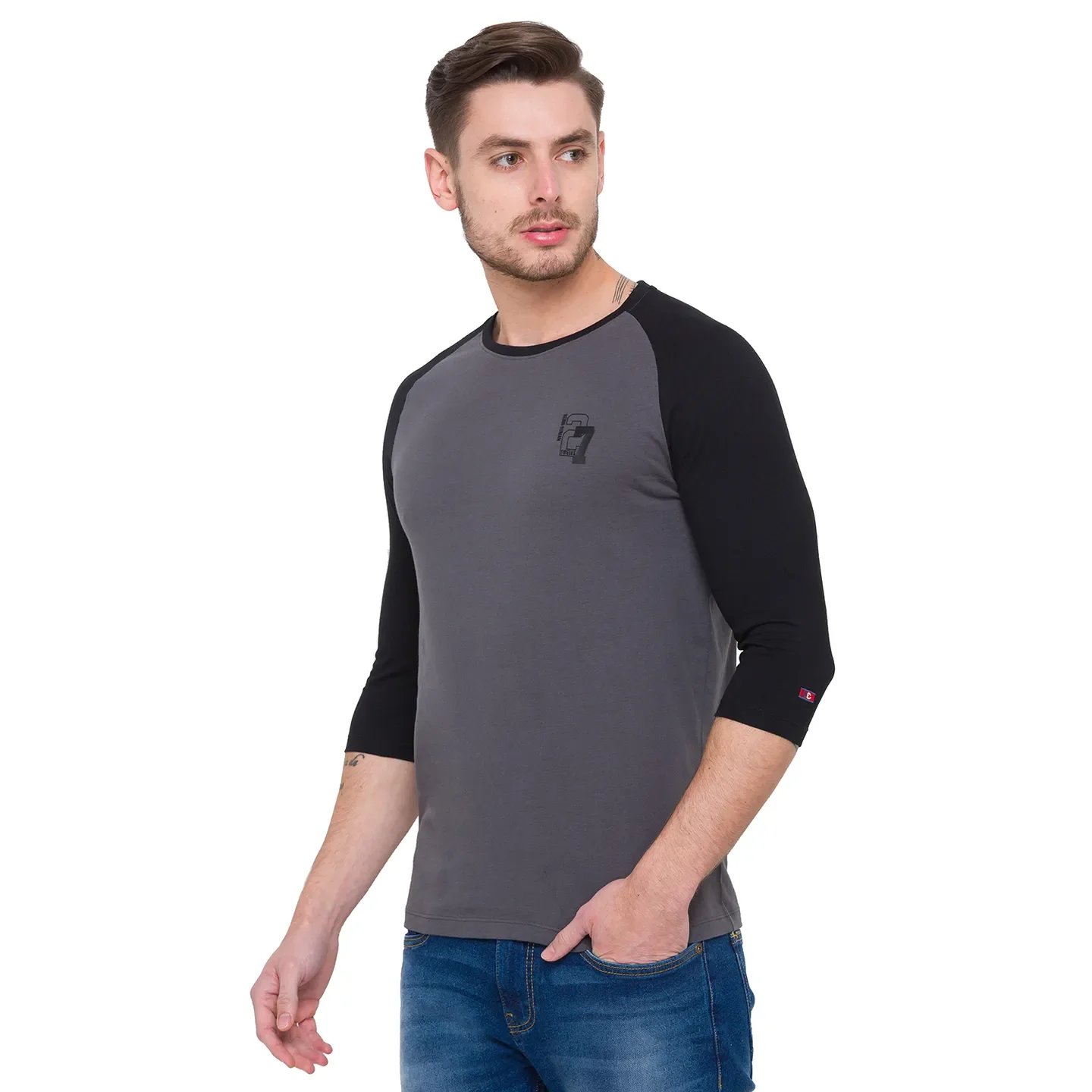 Grey Regular Fit Men's Long Sleeves T-Shirt by Being Human Clothing - Image 9