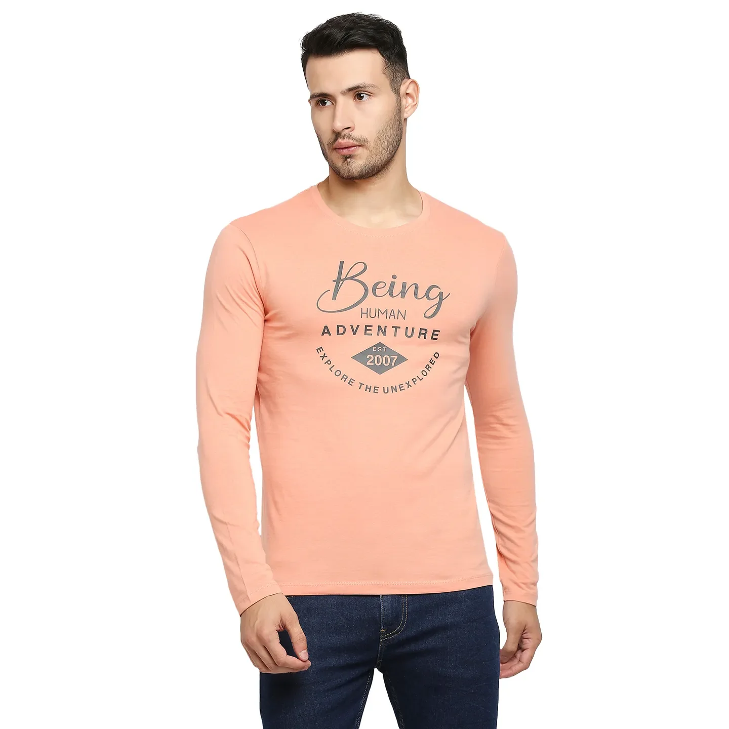 Pink Regular Fit Men's Long Sleeves T-Shirt by Being Human Clothing