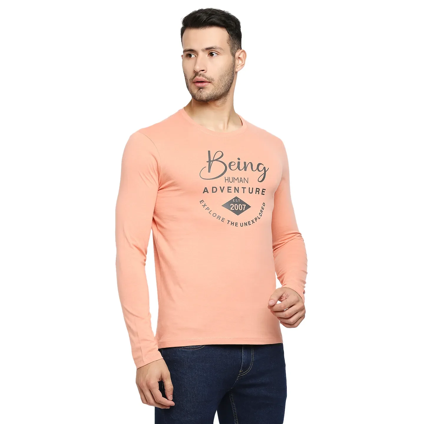 Pink Regular Fit Men's Long Sleeves T-Shirt by Being Human Clothing - Image 3