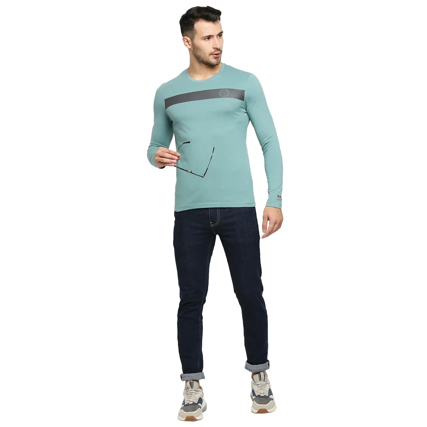 Green Regular Fit Men's Long Sleeves T-Shirt by Being Human Clothing - Image 6