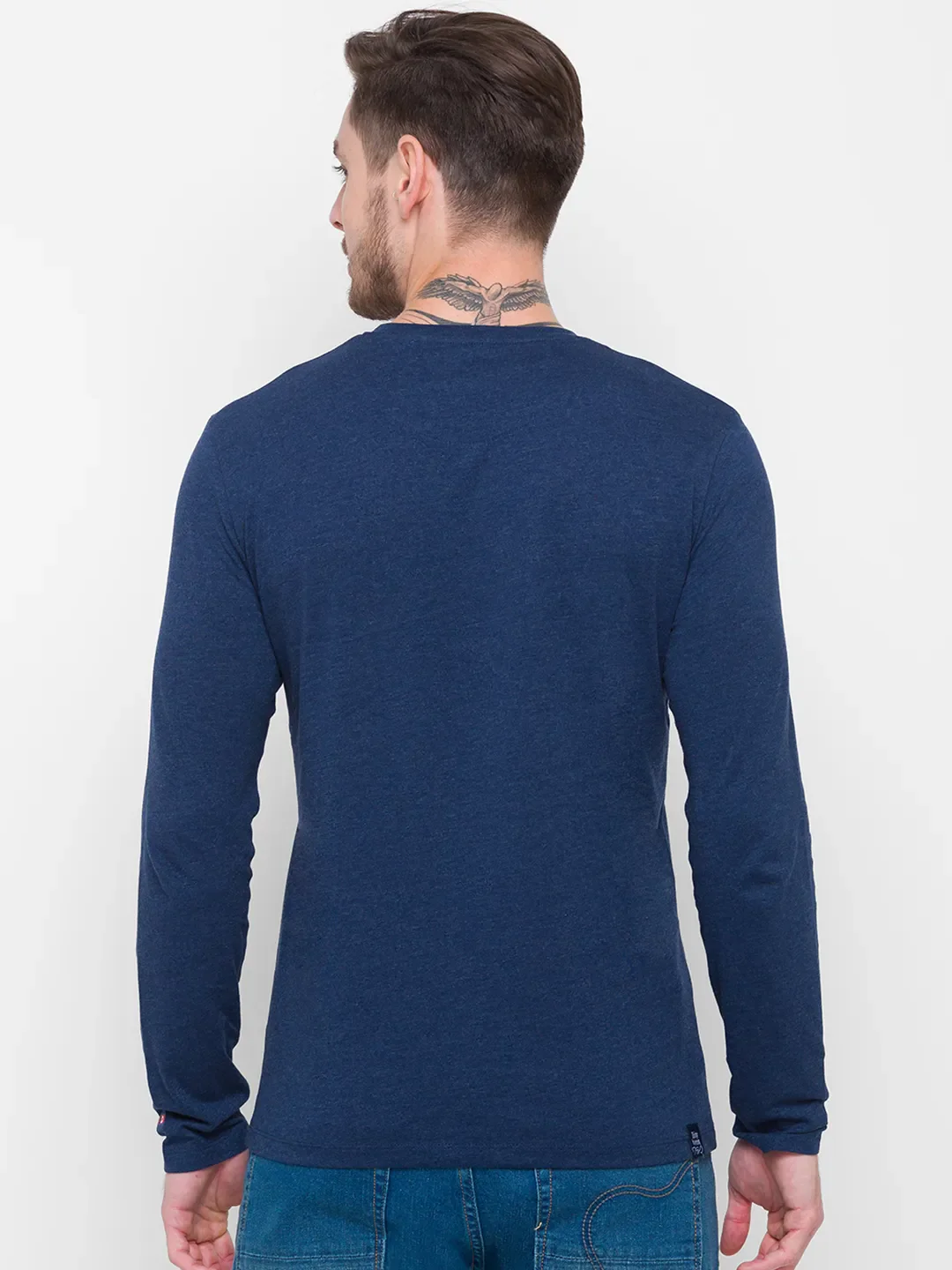 Blue Regular Fit Men's Long Sleeves T-Shirt by Being Human Clothing - Image 3