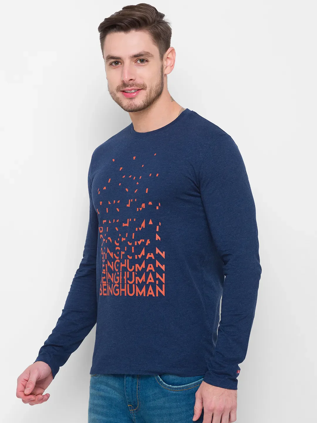 Blue Regular Fit Men's Long Sleeves T-Shirt by Being Human Clothing - Image 9