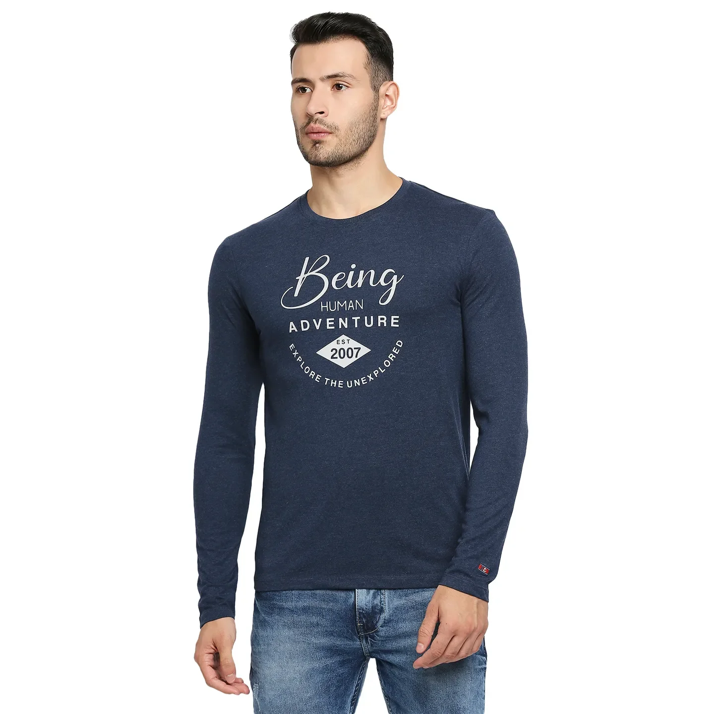 Blue Regular Fit Men's Long Sleeves T-Shirt by Being Human Clothing