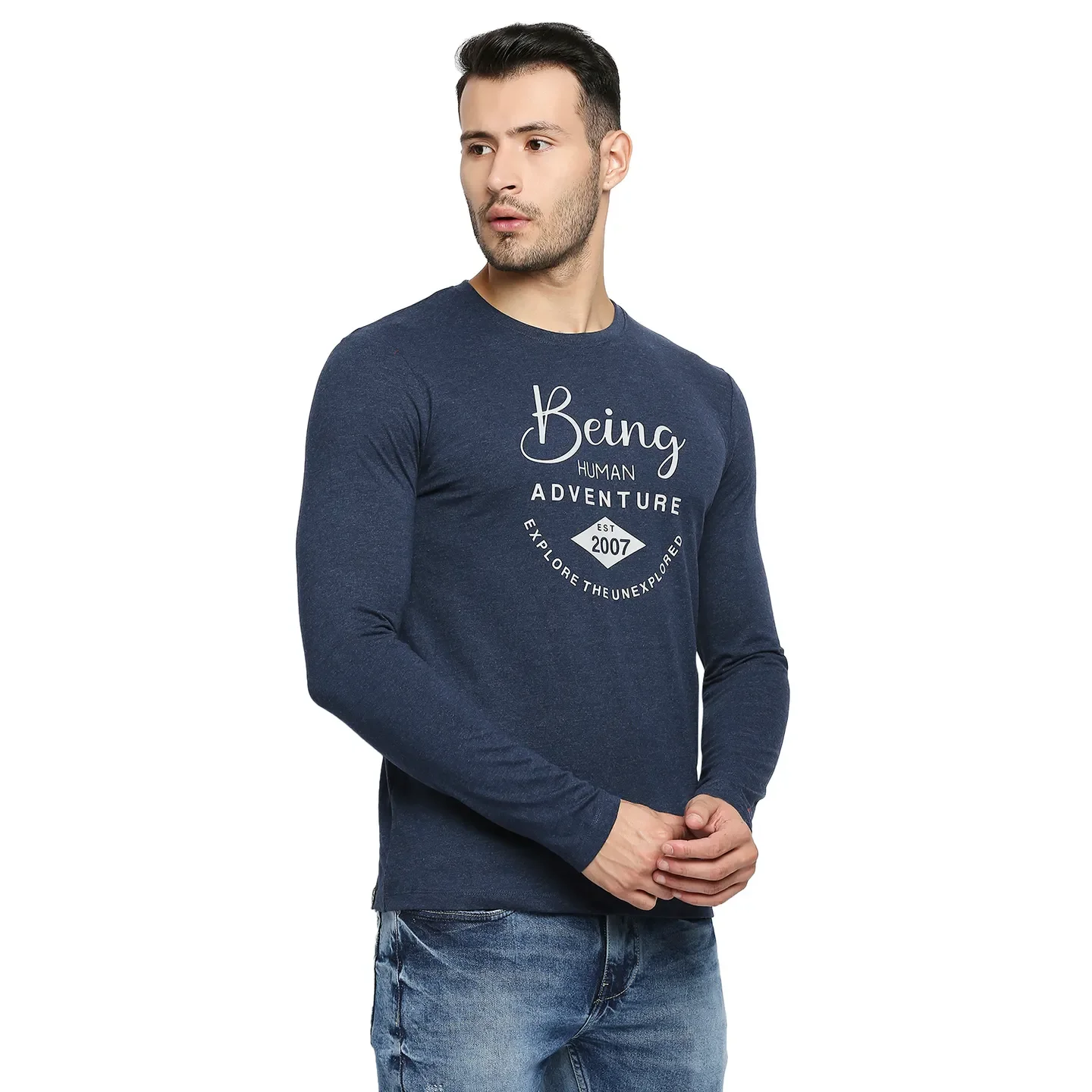 Blue Regular Fit Men's Long Sleeves T-Shirt by Being Human Clothing - Image 5