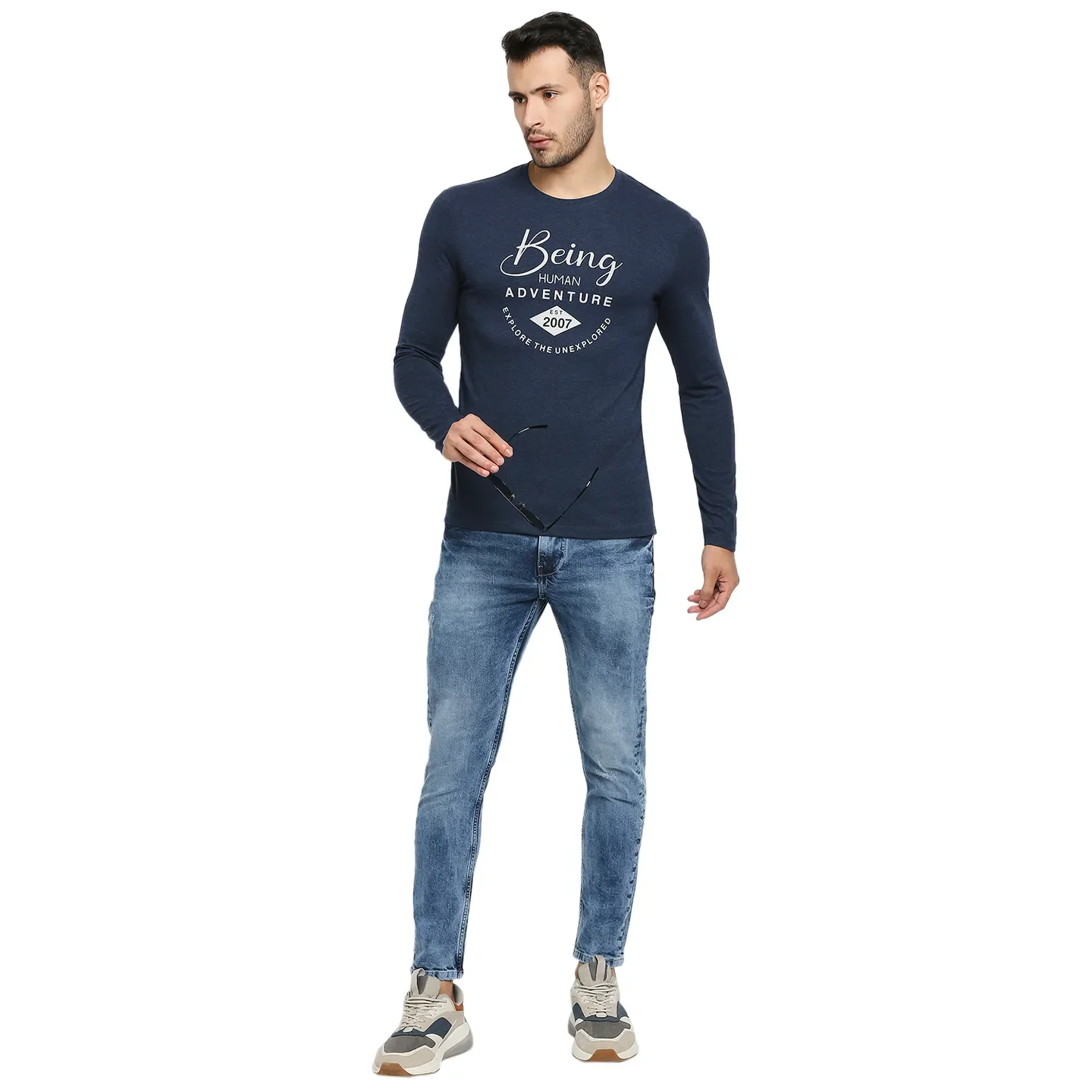 Blue Regular Fit Men's Long Sleeves T-Shirt by Being Human Clothing - Image 6