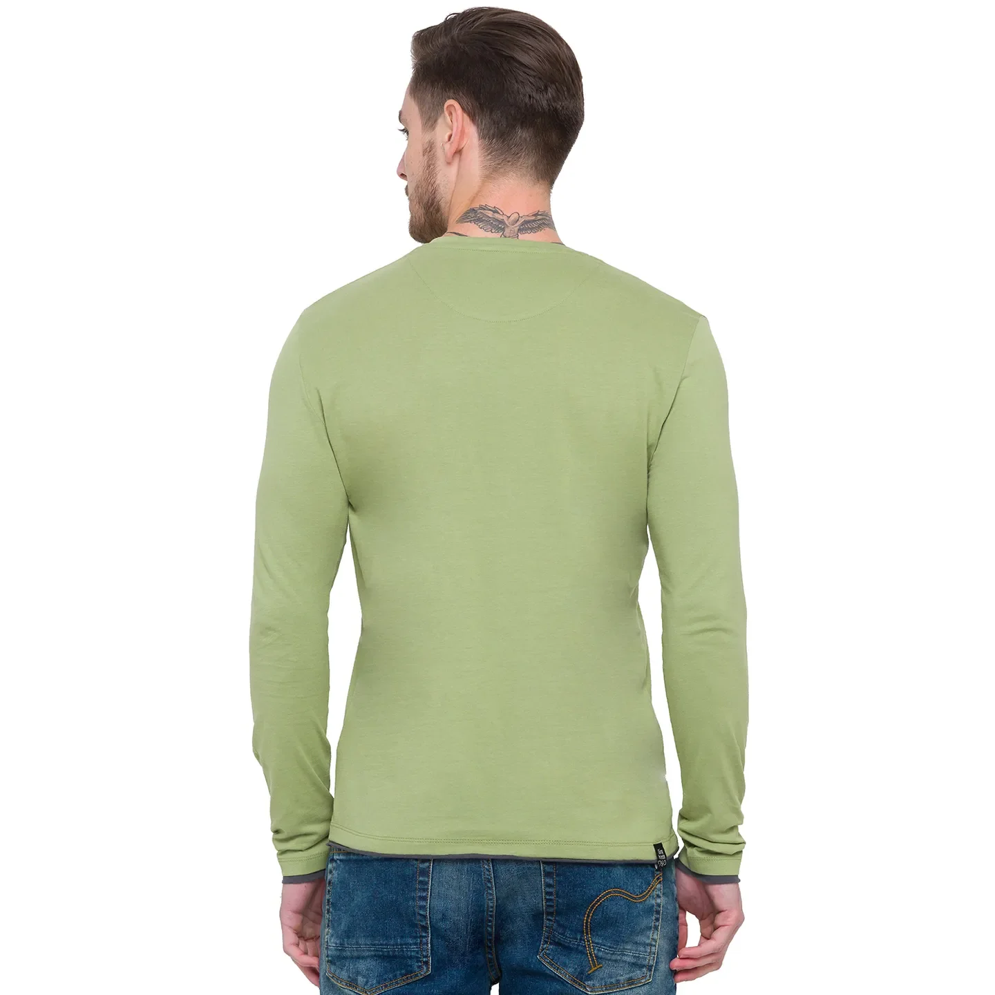 Green Regular Fit Men's Long Sleeves T-Shirt by Being Human Clothing - Image 3