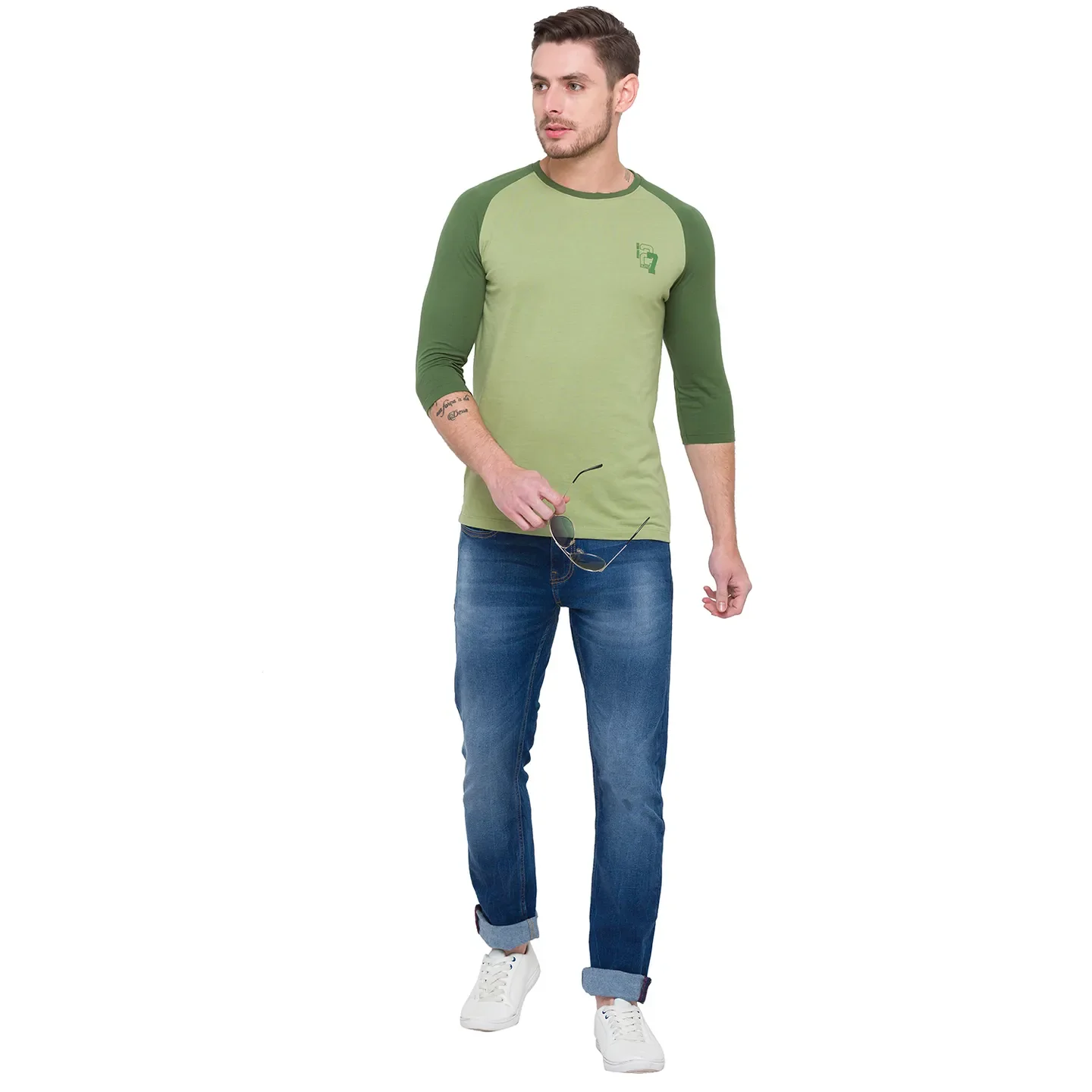 Green Regular Fit Men's Long Sleeves T-Shirt by Being Human Clothing - Image 2