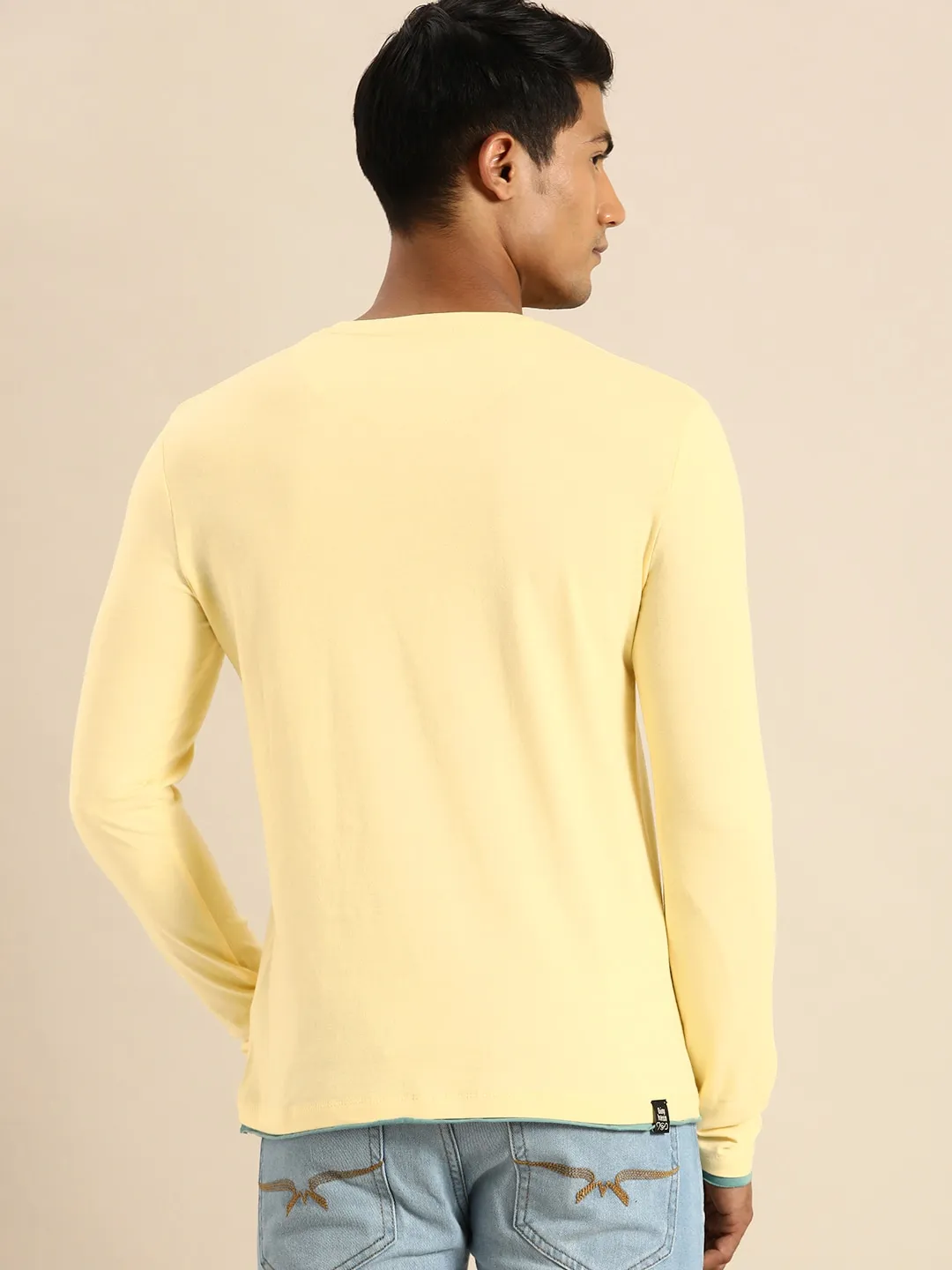 Yellow Regular Fit Men's Long Sleeves T-Shirt by Being Human Clothing - Image 3