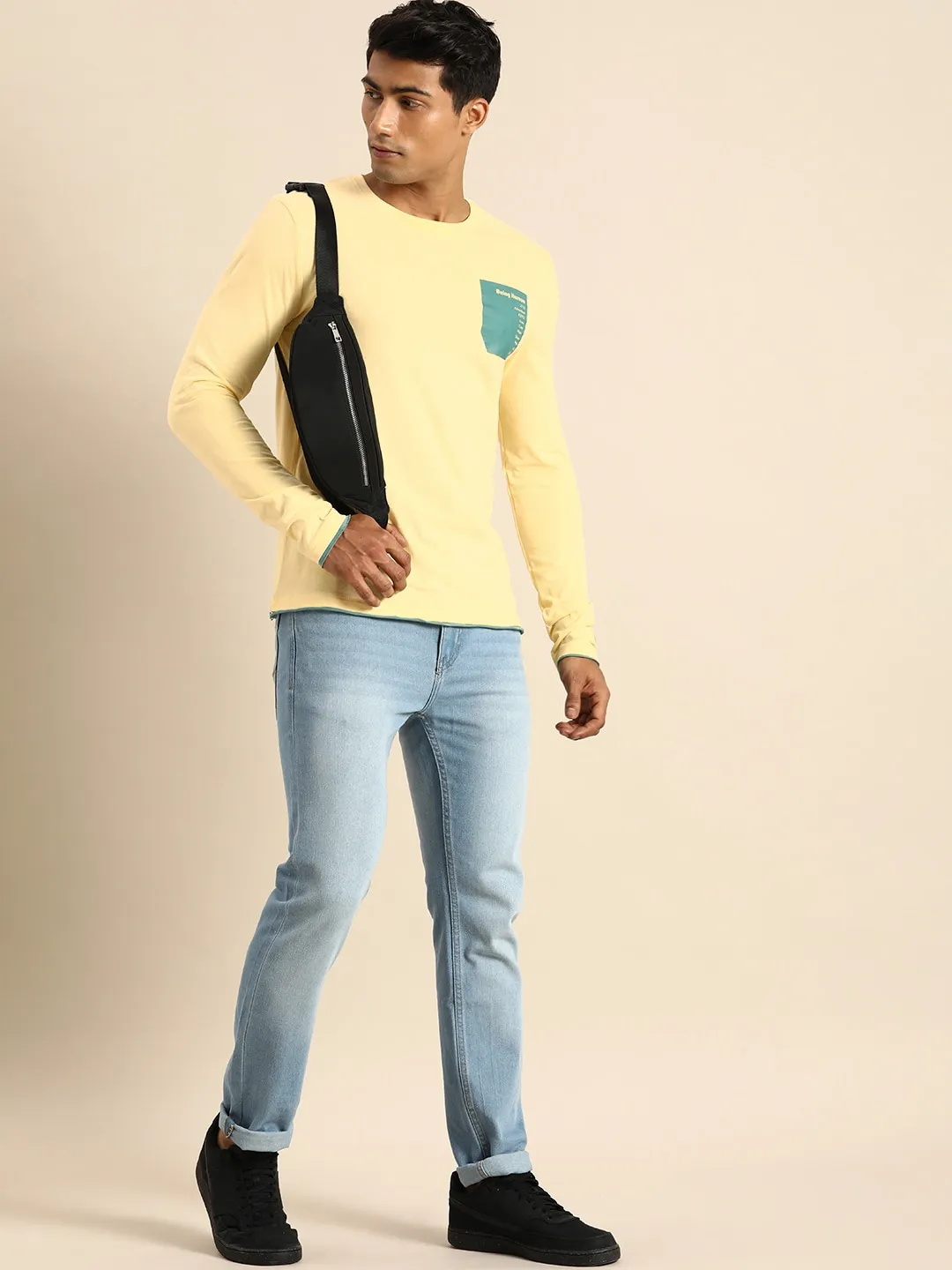 Yellow Regular Fit Men's Long Sleeves T-Shirt by Being Human Clothing - Image 5