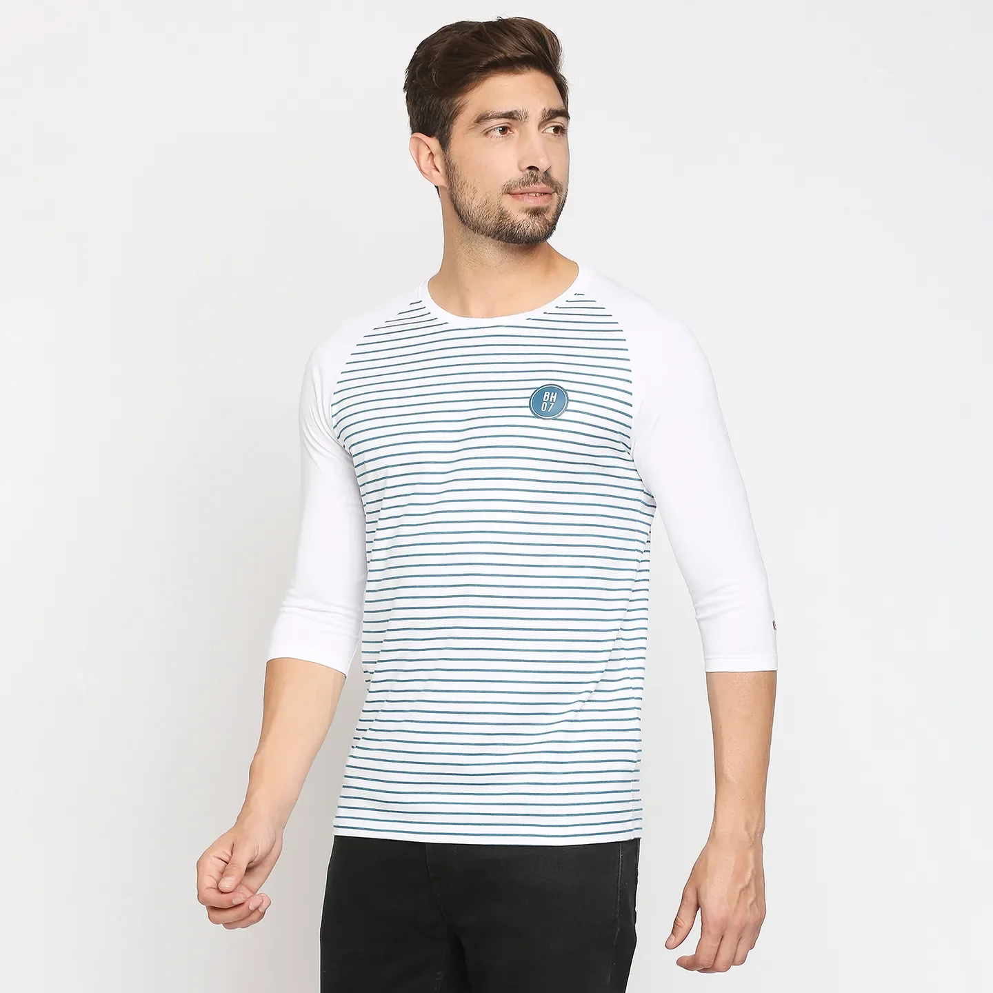 White Regular Fit Men's 3&4 th Sleeves T-Shirt by Being Human Clothing - Image 2