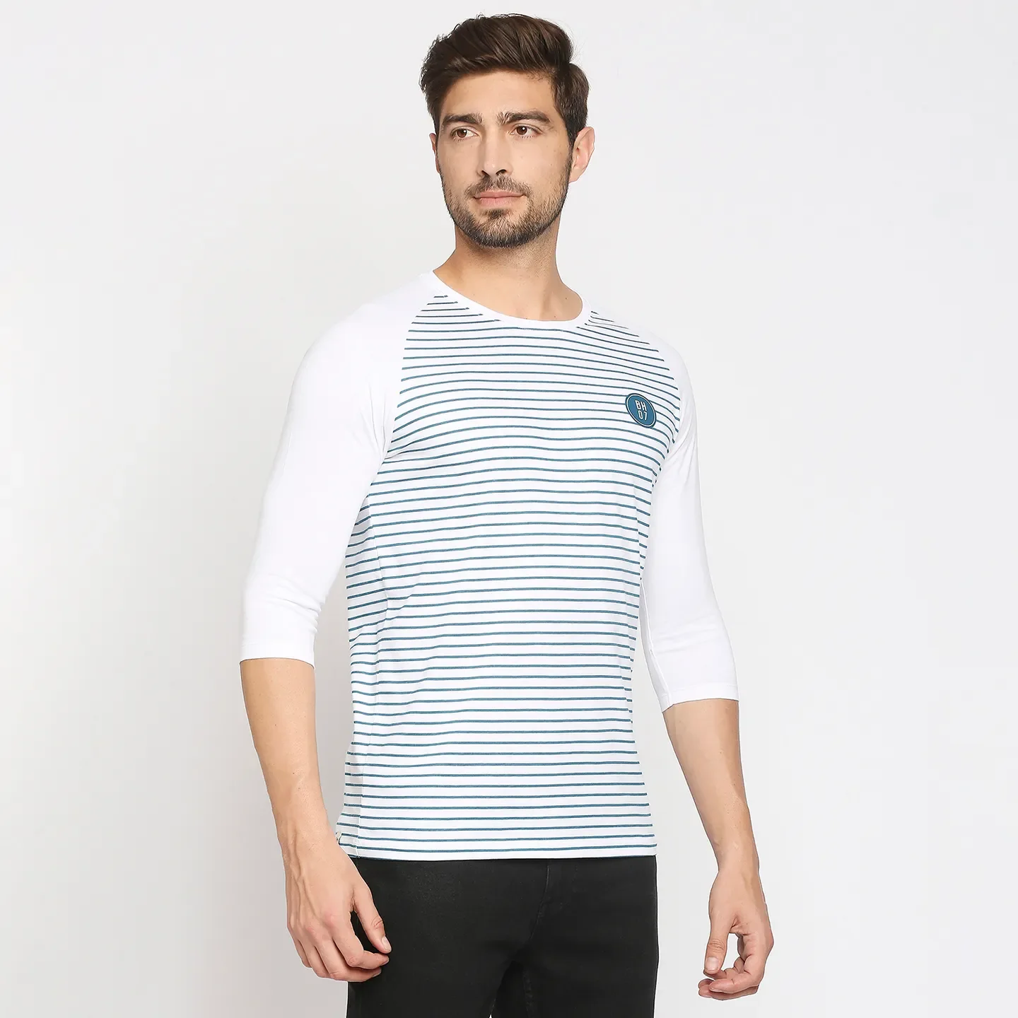 White Regular Fit Men's 3&4 th Sleeves T-Shirt by Being Human Clothing - Image 3