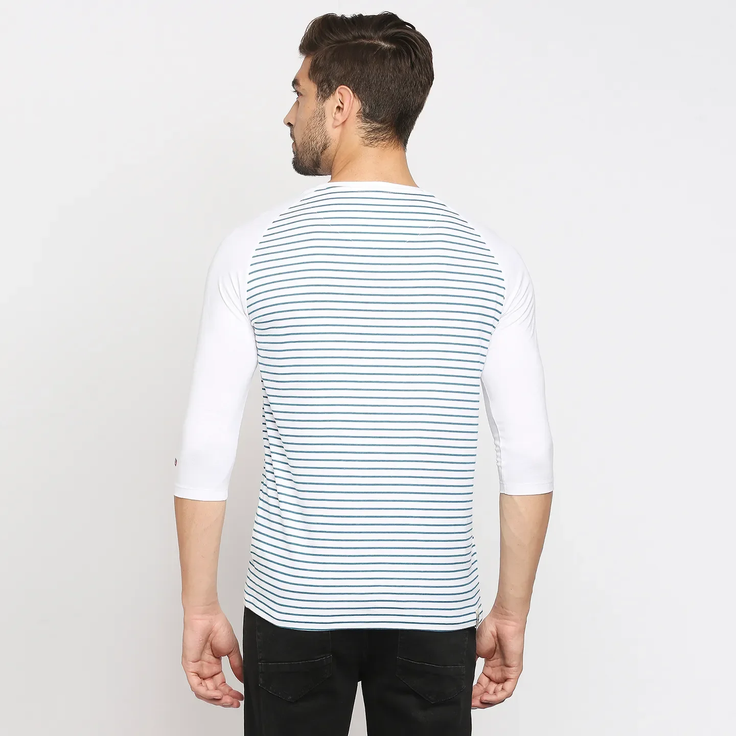 White Regular Fit Men's 3&4 th Sleeves T-Shirt by Being Human Clothing - Image 4