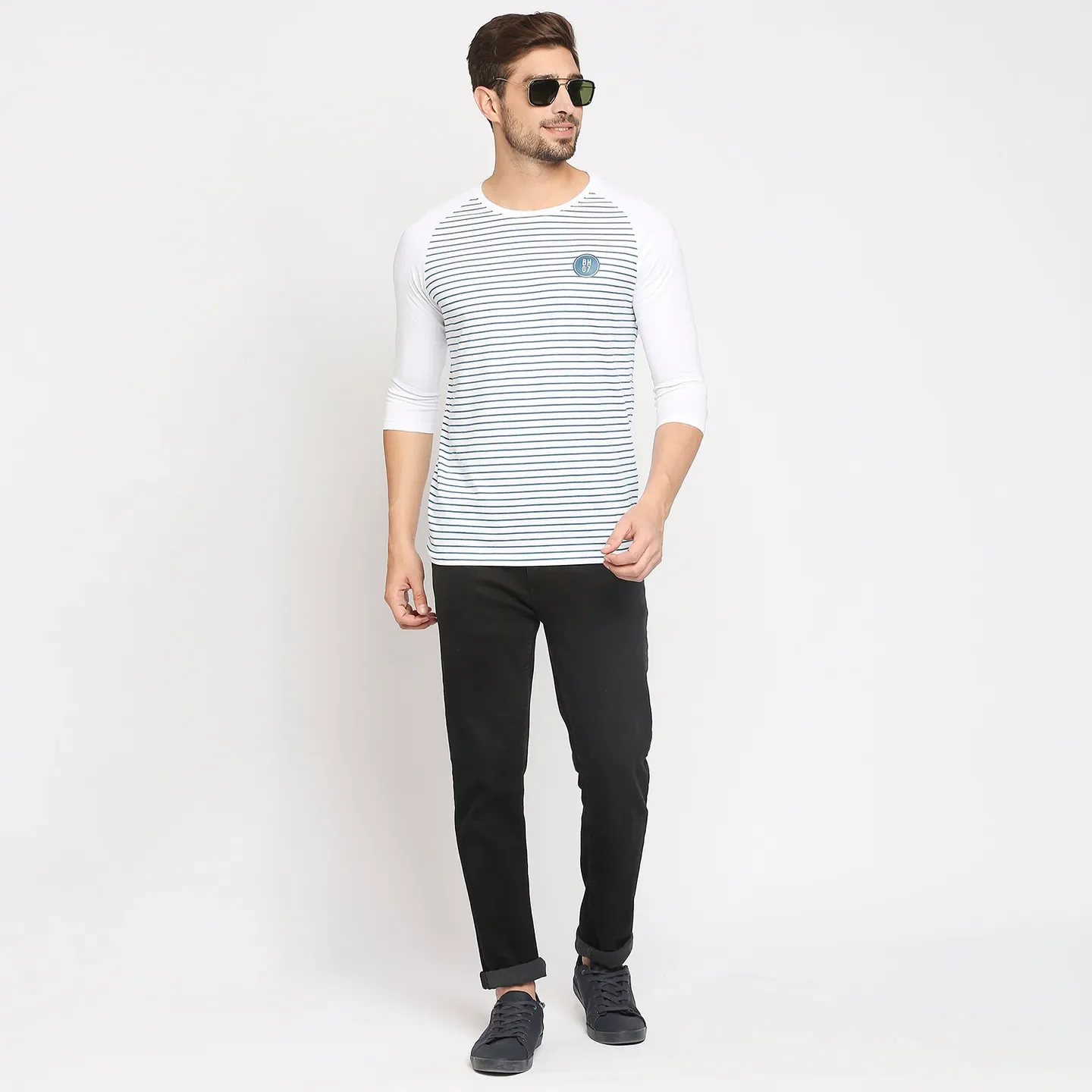 White Regular Fit Men's 3&4 th Sleeves T-Shirt by Being Human Clothing - Image 6