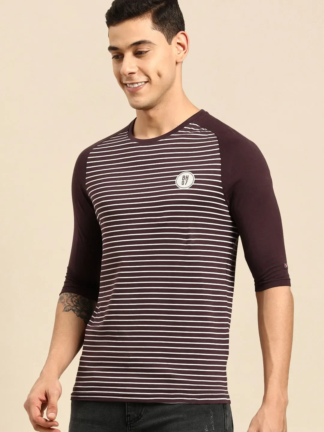 Red Regular Fit Men's 3&4 th Sleeves T-Shirt by Being Human Clothing - Image 2