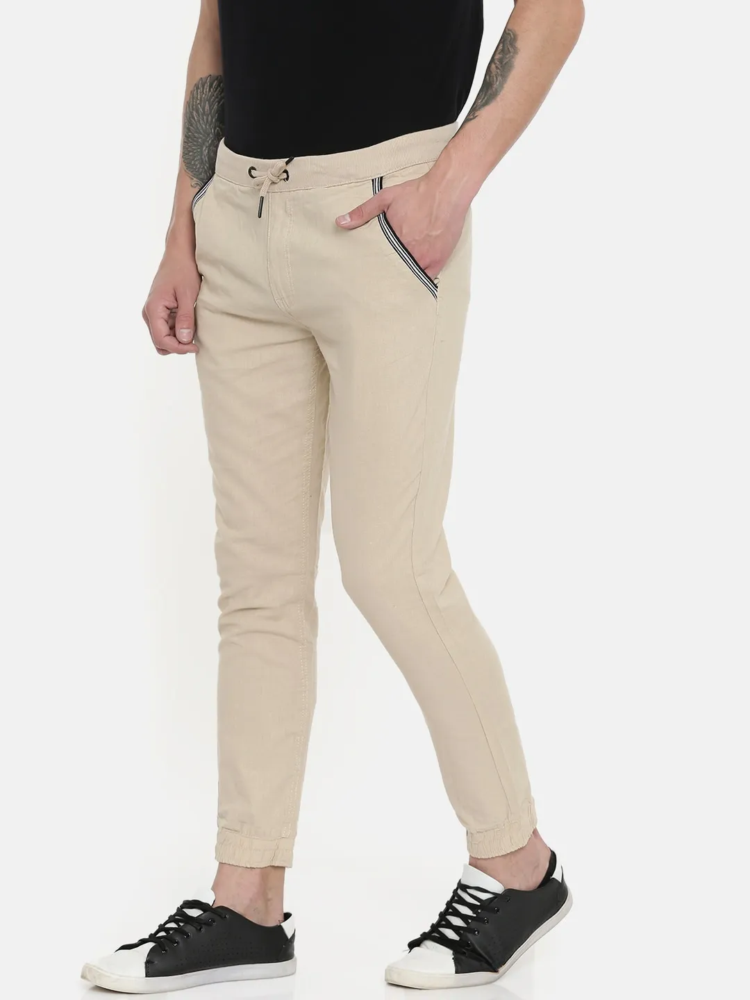 Beige Regular Fit Men's Chinos by Being Human Clothing - Image 2