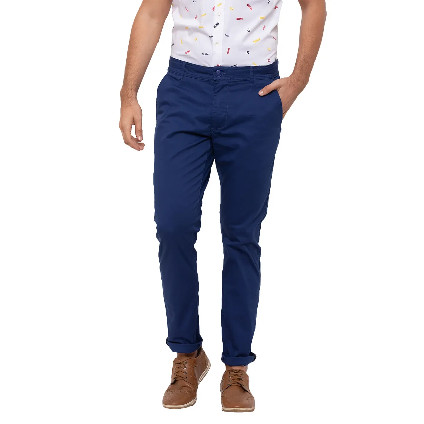 Blue Regular Fit Men's Chinos by Being Human Clothing