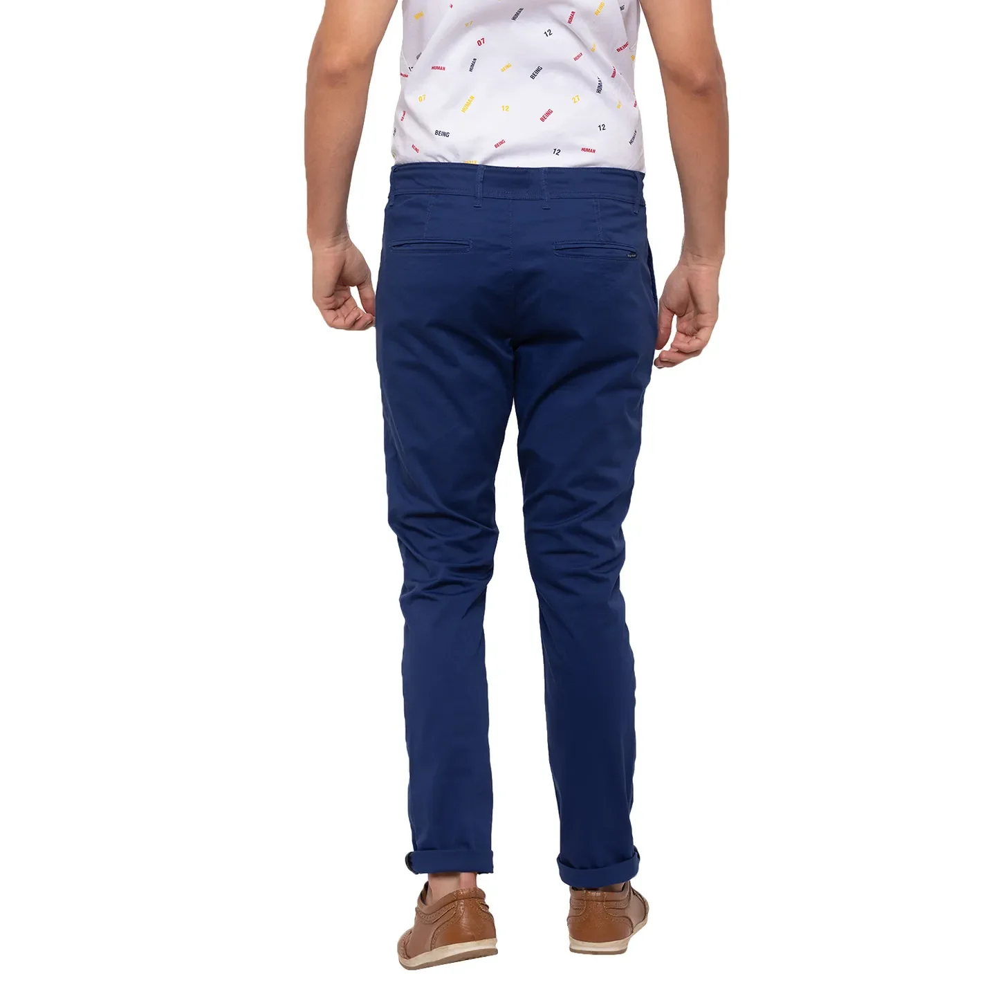 Blue Regular Fit Men's Chinos by Being Human Clothing - Image 3